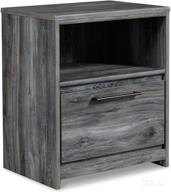 The appearance of Baystorm Nightstand designed by Signature Design by Ashley in the transitional interior design. This gray piece of furniture  was selected by 1StopBedrooms from Baystorm Collection to add a touch of cosiness and style into your home. Sku: B221-91. Material: Wood. Product Type: Nightstand. Image1