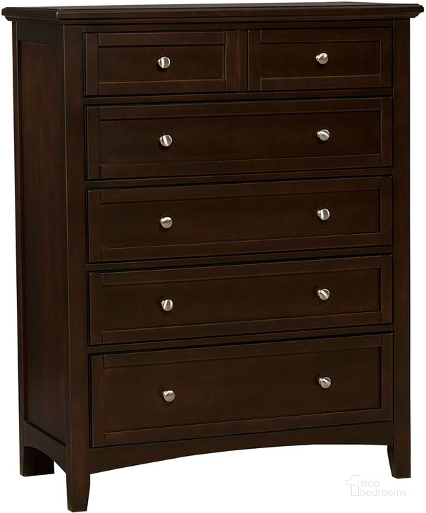 The appearance of Bonanza Merlot 5 Drawer Chest designed by Vaughan Bassett in the transitional interior design. This merlot piece of furniture  was selected by 1StopBedrooms from Bonanza Collection to add a touch of cosiness and style into your home. Sku: BB27-115. Product Type: Chest. Image1
