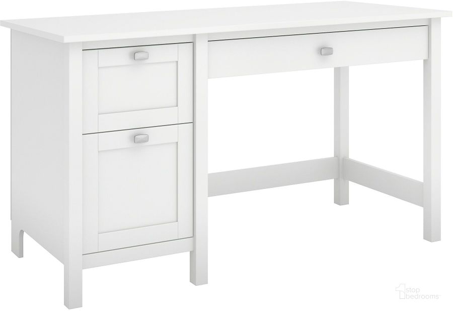The appearance of Broadview Pure White Computer Desk with 2 Drawer Pedestal designed by Bush Furniture in the modern / contemporary interior design. This white piece of furniture  was selected by 1StopBedrooms from Broadview Collection to add a touch of cosiness and style into your home. Sku: BDD254WH-03. Material: Wood. Product Type: Computer Desk. Image1
