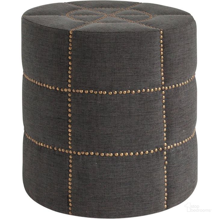 The appearance of Beacon 20.5 Inch Gray Fabric With Metal Tacks Round Ottoman designed by Mercana in the glam interior design. This grey piece of furniture  was selected by 1StopBedrooms from Beacon Collection to add a touch of cosiness and style into your home. Sku: 50272. Material: Metal. Product Type: Ottoman. Image1