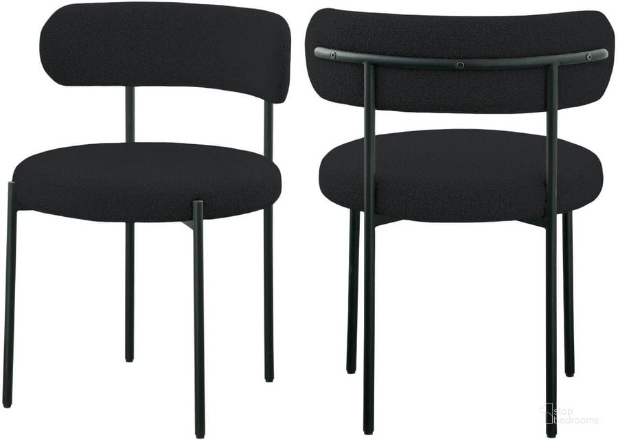 The appearance of Beacon Black Boucle Fabric Dining Chair Set Of 2 designed by Meridian in the modern / contemporary interior design. This black piece of furniture  was selected by 1StopBedrooms from Beacon Collection to add a touch of cosiness and style into your home. Sku: 880Black-C. Material: Fabric. Product Type: Dining Chair. Image1