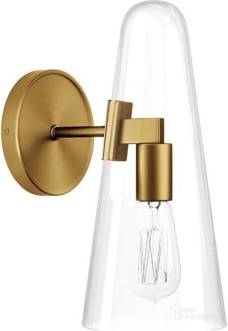 The appearance of Beacon Brass 1-Light Wall Sconce EEI-5645-CLR-SBR designed by Modway in the modern / contemporary interior design. This brass piece of furniture  was selected by 1StopBedrooms from Beacon Collection to add a touch of cosiness and style into your home. Sku: EEI-5645-CLR-SBR. Product Type: Wall Sconce. Image1