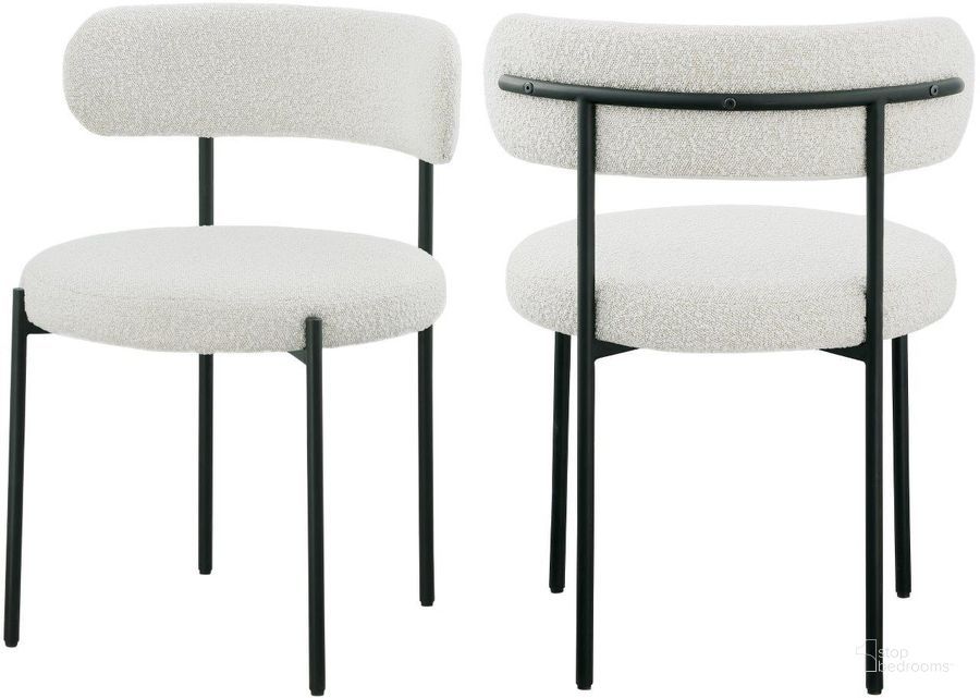 The appearance of Beacon Cream Boucle Fabric Dining Chair Set Of 2 designed by Meridian in the modern / contemporary interior design. This cream piece of furniture  was selected by 1StopBedrooms from Beacon Collection to add a touch of cosiness and style into your home. Sku: 880Cream-C. Material: Fabric. Product Type: Dining Chair. Image1