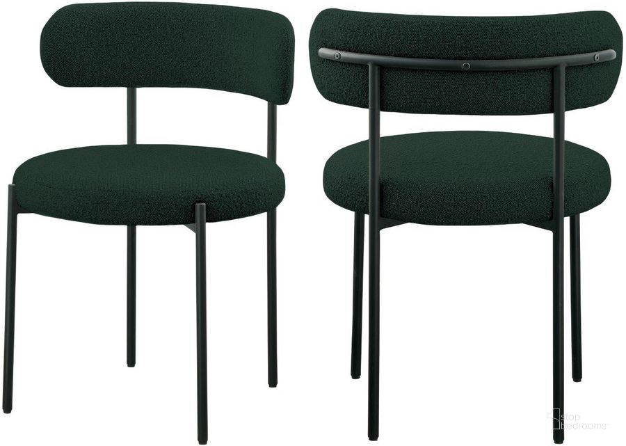 The appearance of Beacon Green Boucle Fabric Dining Chair Set Of 2 designed by Meridian in the modern / contemporary interior design. This green piece of furniture  was selected by 1StopBedrooms from Beacon Collection to add a touch of cosiness and style into your home. Sku: 880Green-C. Material: Fabric. Product Type: Dining Chair. Image1