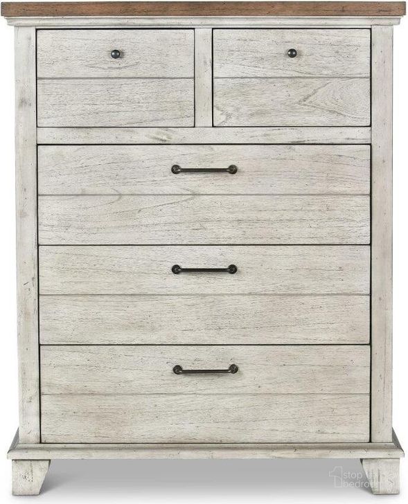 The appearance of Bear Creek Five Drawer Chest designed by Steve Silver in the transitional interior design. This ivory piece of furniture  was selected by 1StopBedrooms from Bear Creek Collection to add a touch of cosiness and style into your home. Sku: BC900CT. Product Type: Chest. Material: MDF. Image1