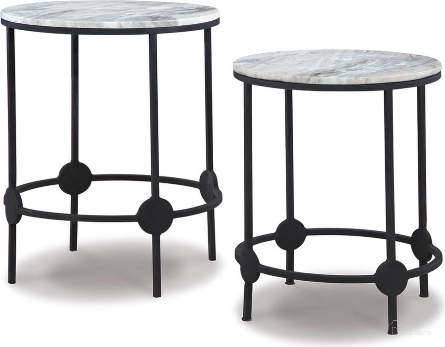 The appearance of Beashaw Gray And Black Accent Table Set Set Of 2 designed by Signature Design by Ashley in the transitional interior design. This gray and black piece of furniture  was selected by 1StopBedrooms from Beashaw Collection to add a touch of cosiness and style into your home. Sku: A4000546. Material: Marble. Product Type: Accent Table. Image1