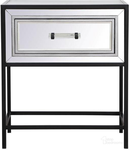 The appearance of Beau 21 Inch Mirrored One Drawer End Table In Black designed by Elegant Lighting in the transitional interior design. This black piece of furniture  was selected by 1StopBedrooms from Beau Collection to add a touch of cosiness and style into your home. Sku: MF73015BK. Material: Metal. Product Type: End Table. Image1