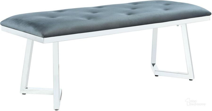The appearance of Beaufort Dark Grey Velvet Dining Bench designed by Coaster in the transitional interior design. This gray piece of furniture  was selected by 1StopBedrooms from Beaufort Collection to add a touch of cosiness and style into your home. Sku: 109453B1;109453B2. Product Type: Dining Bench. Material: Stainless Steel. Image1