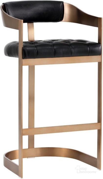 The appearance of Beaumont Barstool - Antique Brass - Cantina Black (Formerly Nobility Black) designed by Sunpan in the modern / contemporary interior design. This black piece of furniture  was selected by 1StopBedrooms from Ikon Collection to add a touch of cosiness and style into your home. Sku: 103777. Material: Bonded Leather. Product Type: Barstool. Image1