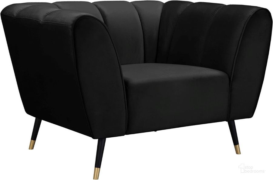 The appearance of Beaumont Black Velvet Chair designed by Meridian in the modern / contemporary interior design. This black velvet piece of furniture  was selected by 1StopBedrooms from Beaumont Collection to add a touch of cosiness and style into your home. Sku: 626Black-C. Product Type: Chair. Material: Velvet. Image1