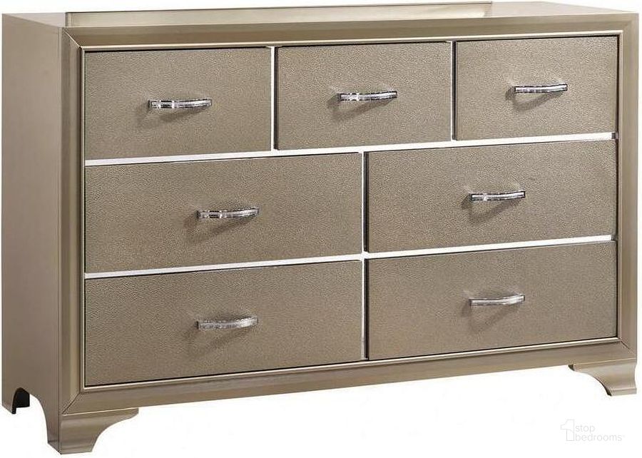 The appearance of Beaumont Champagne Dresser designed by Coaster in the transitional interior design. This gray piece of furniture  was selected by 1StopBedrooms from Beaumont Collection to add a touch of cosiness and style into your home. Sku: 205293. Material: Wood. Product Type: Dresser. Image1