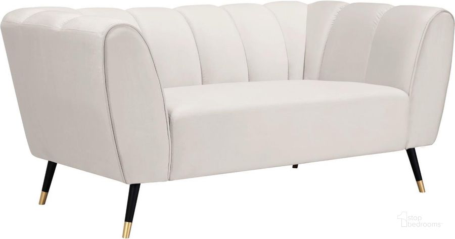 The appearance of Beaumont Cream Velvet Loveseat designed by Meridian in the modern / contemporary interior design. This cream velvet piece of furniture  was selected by 1StopBedrooms from Beaumont Collection to add a touch of cosiness and style into your home. Sku: 626Cream-L. Product Type: Loveseat. Material: Velvet. Image1