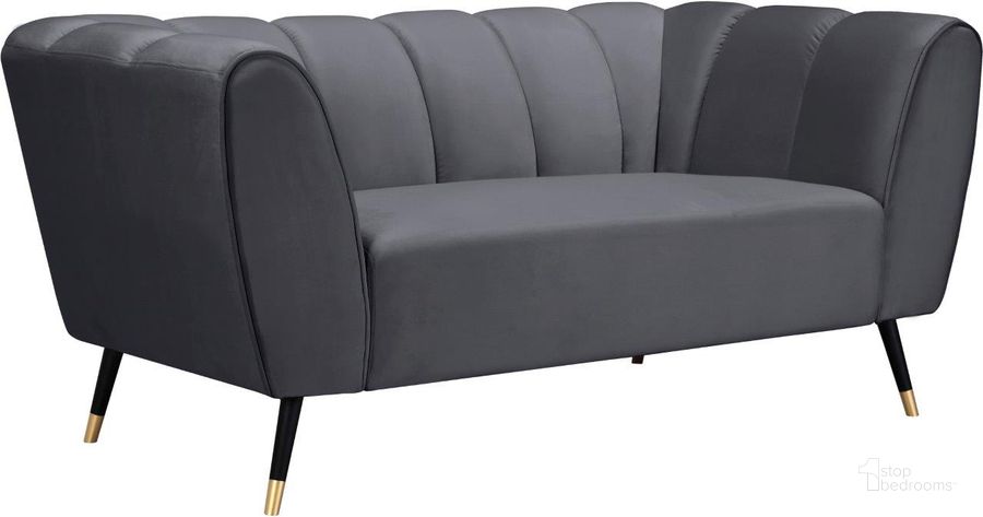 The appearance of Beaumont Grey Velvet Loveseat designed by Meridian in the modern / contemporary interior design. This grey velvet piece of furniture  was selected by 1StopBedrooms from Beaumont Collection to add a touch of cosiness and style into your home. Sku: 626Grey-L. Product Type: Loveseat. Material: Velvet. Image1
