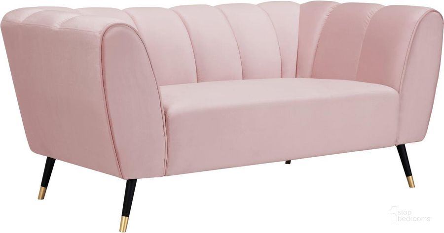 The appearance of Beaumont Pink Velvet Loveseat designed by Meridian in the modern / contemporary interior design. This pink velvet piece of furniture  was selected by 1StopBedrooms from Beaumont Collection to add a touch of cosiness and style into your home. Sku: 626Pink-L. Product Type: Loveseat. Material: Velvet. Image1