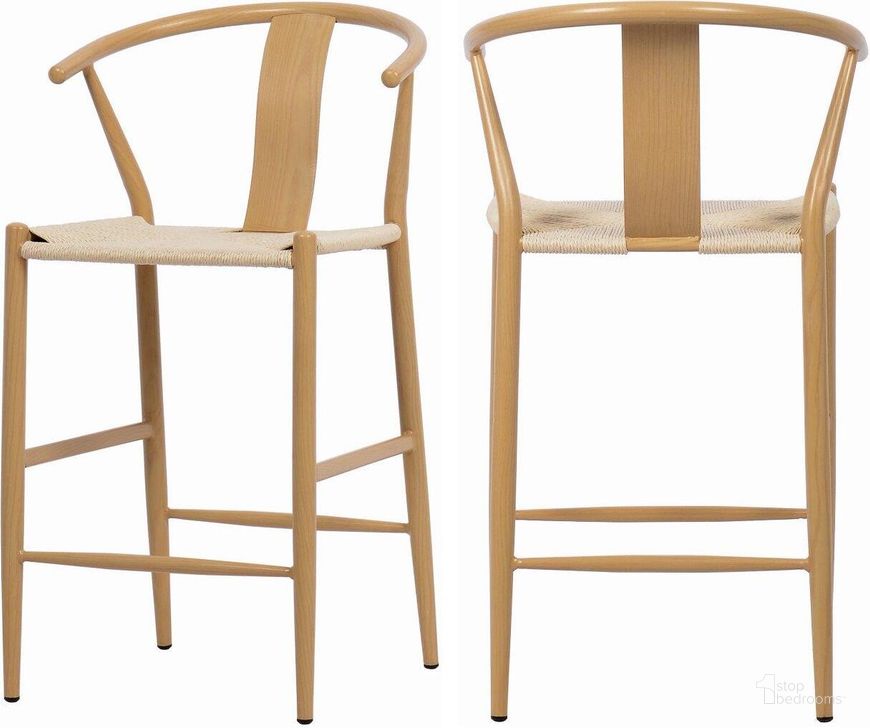 The appearance of Beck Beige Hand Woven Rope Stool Set Of 2 894Oak-C designed by Meridian in the transitional interior design. This oak piece of furniture  was selected by 1StopBedrooms from Beck Collection to add a touch of cosiness and style into your home. Sku: 894Oak-C. Material: Metal. Product Type: Counter Height Chair. Image1
