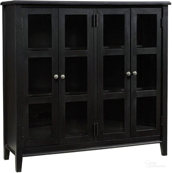 The appearance of Beckincreek Black Accent Cabinet designed by Signature Design by Ashley in the modern / contemporary interior design. This black piece of furniture  was selected by 1StopBedrooms from Beckincreek Collection to add a touch of cosiness and style into your home. Sku: T959-40. Material: Glass. Product Type: Accent Cabinet. Image1