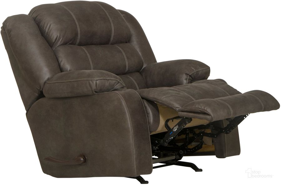 The appearance of Beckley Rocker Recliner With Dual Cupholders In Steel designed by Catnapper in the  interior design. This steel piece of furniture  was selected by 1StopBedrooms from Beckley Collection to add a touch of cosiness and style into your home. Sku: 33162117618127618. Material: Fabric. Product Type: Recliner. Image1