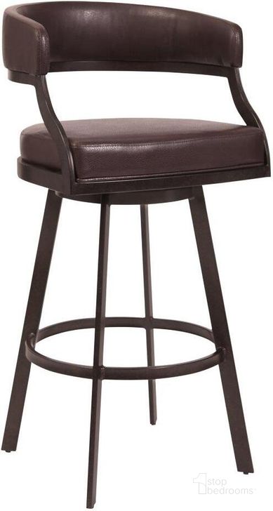 The appearance of Beezus Auburn Barstool 0qb24499044 designed by FineForm in the transitional interior design. This brown piece of furniture  was selected by 1StopBedrooms from Beezus Collection to add a touch of cosiness and style into your home. Sku: 721535746927. Material: Faux Leather. Product Type: Barstool. Image1