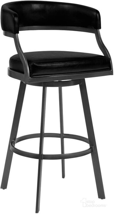 The appearance of Beezus Black Barstool 0qb24499047 designed by FineForm in the transitional interior design. This vintage black piece of furniture  was selected by 1StopBedrooms from Beezus Collection to add a touch of cosiness and style into your home. Sku: 721535746958. Material: Faux Leather. Product Type: Barstool. Image1