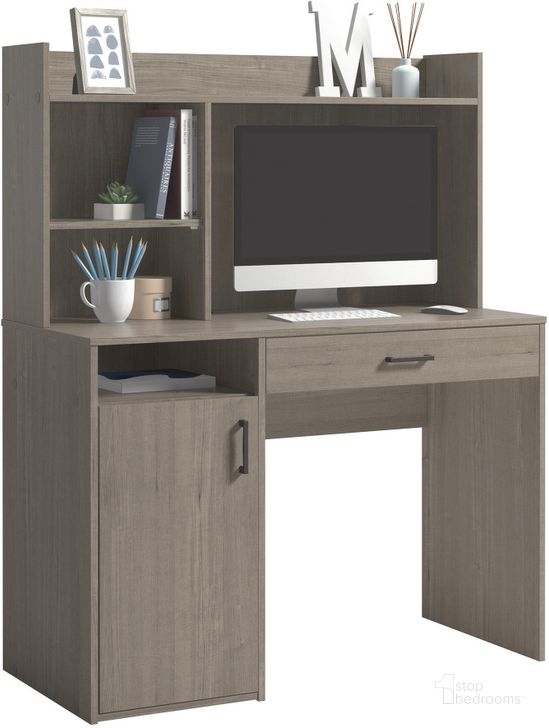 The appearance of Beginnings Desk With Hutch In Silver Sycamore designed by Sauder in the transitional interior design. This silver sycamore piece of furniture  was selected by 1StopBedrooms from Beginnings Collection to add a touch of cosiness and style into your home. Sku: 428238. Product Type: Desk. Material: Engineered Wood. Image1