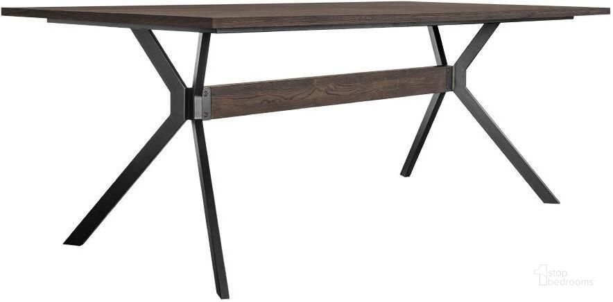 The appearance of Belcarra Dark Brown Dining Table 0qb24412818 designed by Boho House in the transitional interior design. This smoke piece of furniture  was selected by 1StopBedrooms from Belcarra Collection to add a touch of cosiness and style into your home. Sku: LCNVDISMKTOP;LCNVDISMKBASE. Table Base Style: Trestle. Material: Wood. Product Type: Dining Table. Table Top Shape: Rectangular. Size: 79". Image1