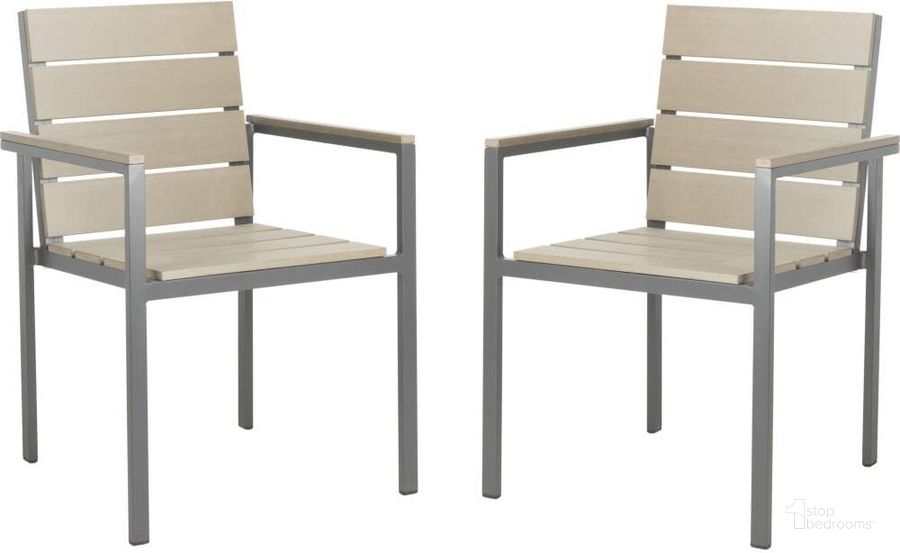 The appearance of Beldan Distressed Taupe Stackable Chair Set of 2 designed by Safavieh in the transitional interior design. This distressed taupe piece of furniture  was selected by 1StopBedrooms from Beldan Collection to add a touch of cosiness and style into your home. Sku: PAT4033A-SET2. Product Type: Chair. Material: Aluminium. Image1