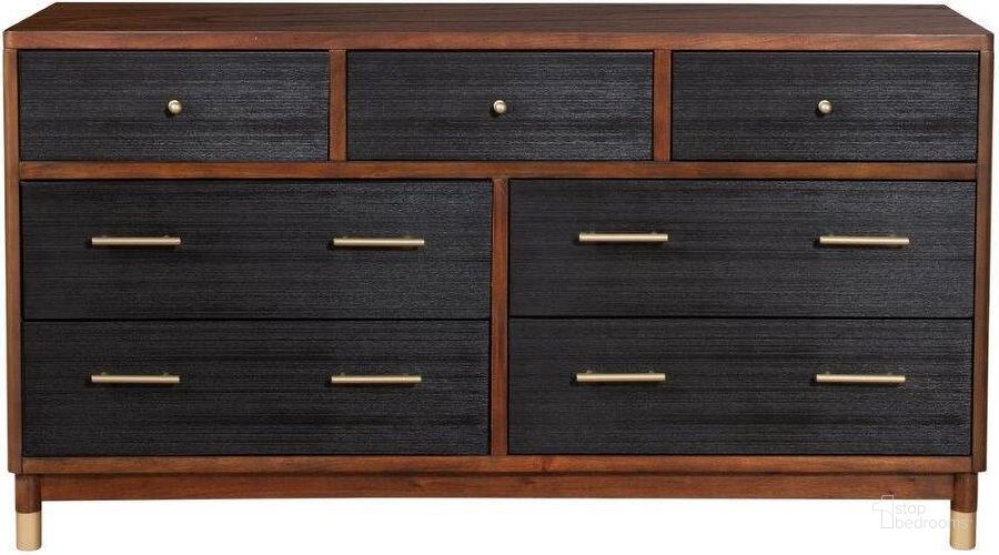 The appearance of Belham 7 Drawer Dresser In Walnut And Black designed by Alpine in the modern / contemporary interior design. This dark walnut black piece of furniture  was selected by 1StopBedrooms from Belham Collection to add a touch of cosiness and style into your home. Sku: 1971-03. Material: Wood. Product Type: Dresser. Image1