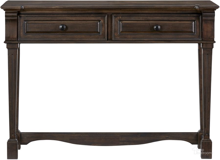 The appearance of Belhamy Park II Sofa Table In Walnut designed by Progressive Furniture in the transitional interior design. This walnut piece of furniture  was selected by 1StopBedrooms from Belhamy Park II Collection to add a touch of cosiness and style into your home. Sku: T126-05. Product Type: Sofa Table. Material: Solid Pine. Image1