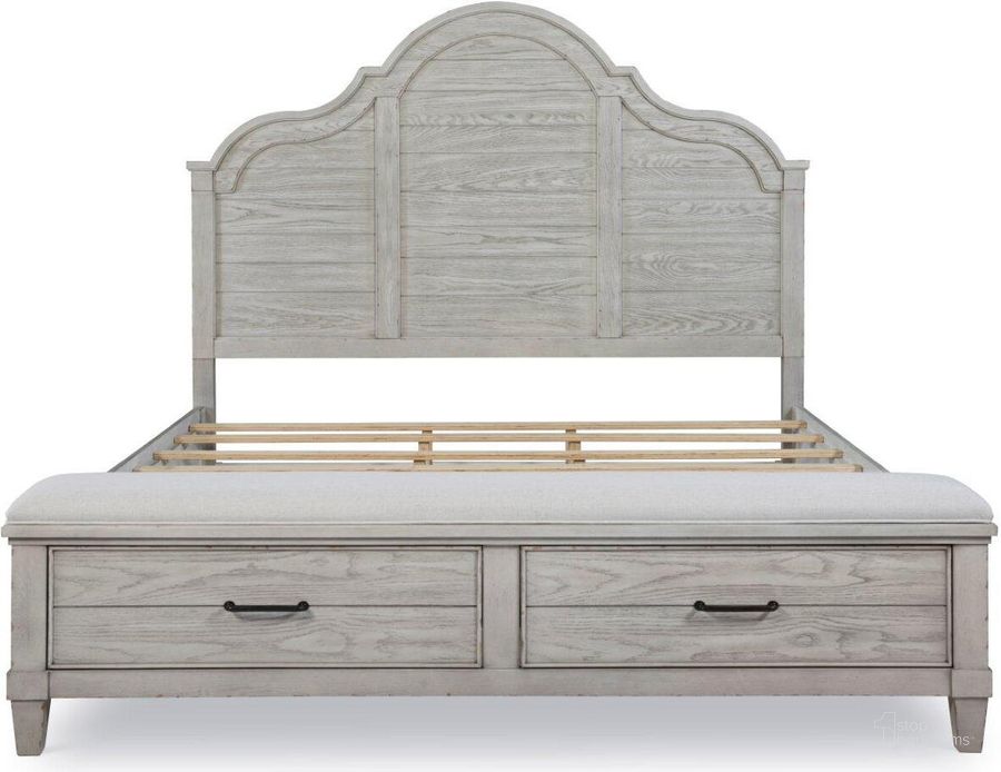 The appearance of Belhaven Complete California King Arched Panel Bed with Storage Footboard designed by Legacy Classic in the transitional interior design. This gray piece of furniture  was selected by 1StopBedrooms from Belhaven Collection to add a touch of cosiness and style into your home. Sku: 9360-4106;9360-4136;9360-4906. Bed Type: Storage Bed. Product Type: Storage Bed. Bed Size: California King. Material: Rubberwood. Image1