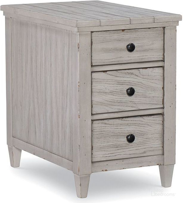 The appearance of Belhaven Weathered Plank 3 Drawer Chairside Table designed by Legacy Classic in the transitional interior design. This gray piece of furniture  was selected by 1StopBedrooms from Belhaven Collection to add a touch of cosiness and style into your home. Sku: 9360-508. Product Type: Chairside Table. Material: Rubberwood. Image1