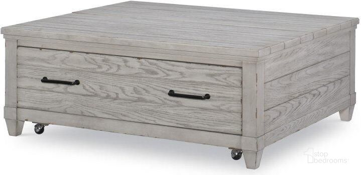 The appearance of Belhaven Weathered Plank Cocktail Table designed by Legacy Classic in the transitional interior design. This gray piece of furniture  was selected by 1StopBedrooms from Belhaven Collection to add a touch of cosiness and style into your home. Sku: 9360-401. Product Type: Cocktail Table. Material: Rubberwood.