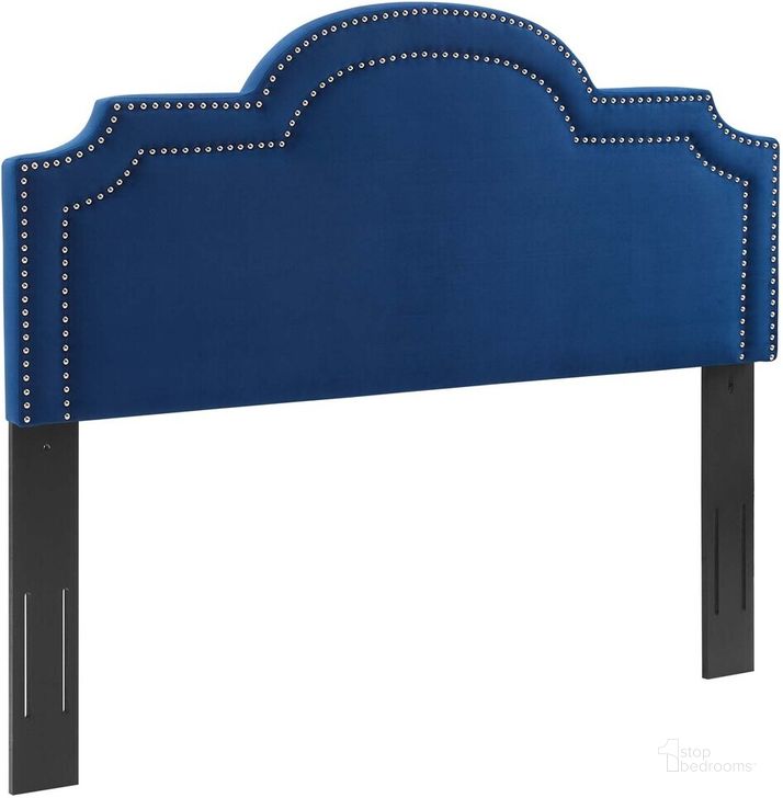 The appearance of Belinda Performance Velvet Full/Queen Headboard In Navy designed by Modway in the  interior design. This navy piece of furniture  was selected by 1StopBedrooms from Belinda Collection to add a touch of cosiness and style into your home. Sku: MOD-6569-NAV. Product Type: Headboard. Bed Size: Queen. Material: MDF. Image1
