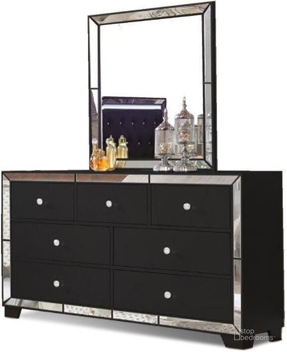 The appearance of Belisa Dresser and Mirror In Black designed by US Tamex in the modern / contemporary interior design. This black piece of furniture  was selected by 1StopBedrooms from Belisa Collection to add a touch of cosiness and style into your home. Sku: E52431-MR;E52431-DR. Material: Wood. Product Type: Dresser and Mirror. Image1