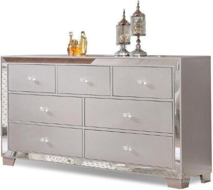 The appearance of Belisa Dresser In Metallic Silver designed by US Tamex in the modern / contemporary interior design. This silver piece of furniture  was selected by 1StopBedrooms from Belisa Collection to add a touch of cosiness and style into your home. Sku: E52379-DR. Material: Wood. Product Type: Dresser. Image1