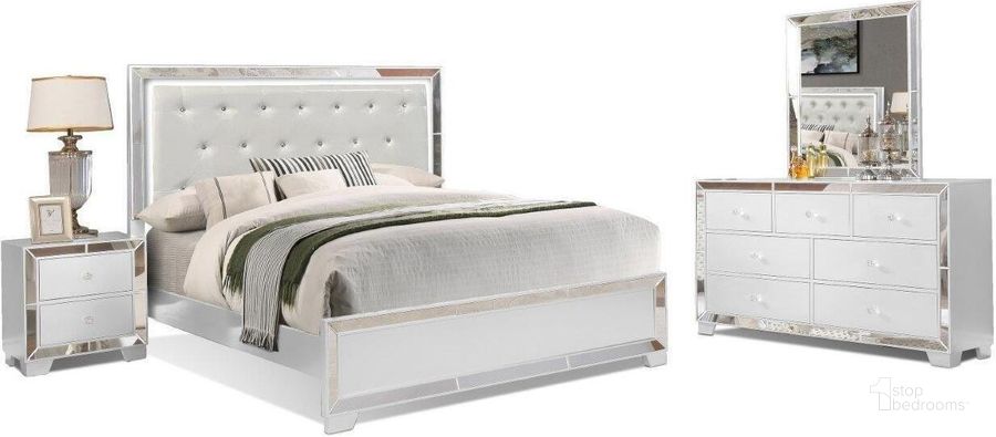 The appearance of Belisa White Crystal Tufted With Led Lightning 4 Piece Queen Bedroom Set designed by US Tamex in the modern / contemporary interior design. This white piece of furniture  was selected by 1StopBedrooms from Belisa Collection to add a touch of cosiness and style into your home. Sku: E52636Q-HF;E52636Q-RS;E52636-NS;E52636-DR;E52636-MR. Material: Wood. Product Type: Bedroom Set. Image1