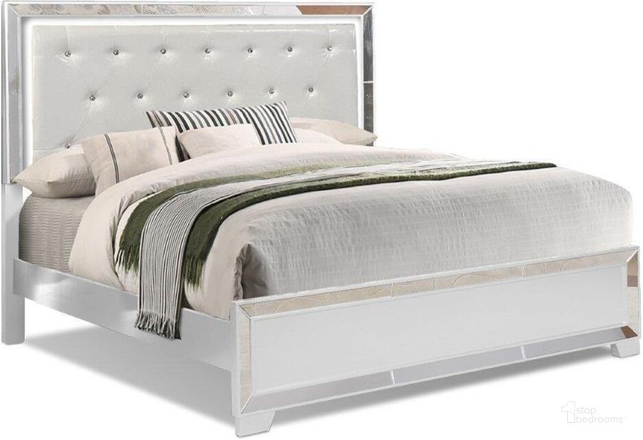 The appearance of Belisa White Crystal Tufted With Led Lightning Queen Bed designed by US Tamex in the modern / contemporary interior design. This white piece of furniture  was selected by 1StopBedrooms from Belisa Collection to add a touch of cosiness and style into your home. Sku: E52636Q-HF;E52636Q-RS. Bed Type: Panel Bed. Material: Wood. Product Type: Panel Bed. Bed Size: Queen. Image1