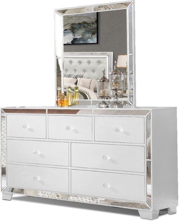 The appearance of Belisa White Dresser and Mirror designed by US Tamex in the modern / contemporary interior design. This white piece of furniture  was selected by 1StopBedrooms from Belisa Collection to add a touch of cosiness and style into your home. Sku: E52636-MR;E52636-DR. Material: Wood. Product Type: Dresser and Mirror. Image1