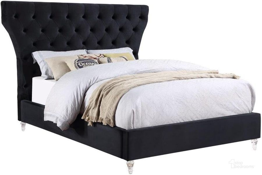 The appearance of Bellagio Black Tufted Velvet King Platform Bed With Acrylic Legs designed by Best Master Furniture in the modern / contemporary interior design. This black piece of furniture  was selected by 1StopBedrooms from Bellagio Collection to add a touch of cosiness and style into your home. Sku: B1931BEK. Bed Type: Platform Bed. Product Type: Platform Bed. Bed Size: King. Material: Velvet. Image1