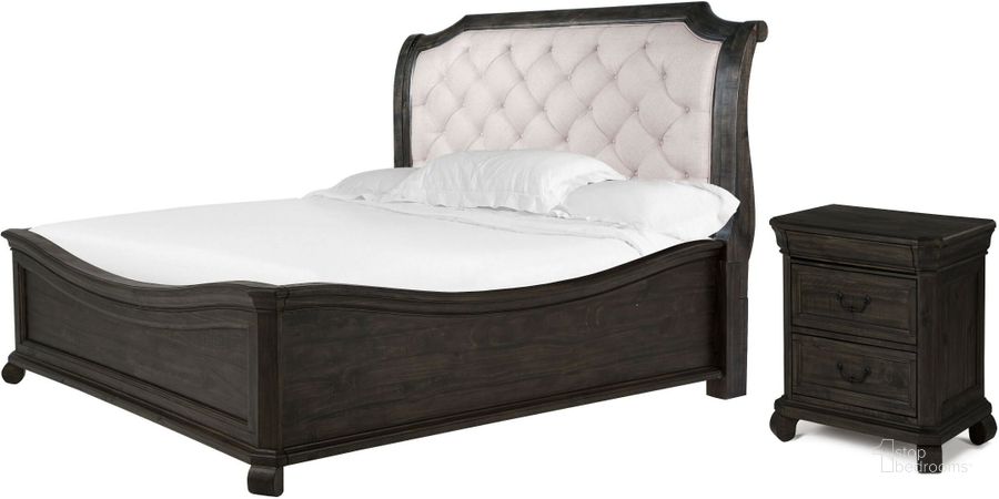The appearance of Bellamy Peppercorn Sleigh Bedroom Set with Shaped Footboard designed by Magnussen in the modern / contemporary interior design. This brown piece of furniture  was selected by 1StopBedrooms from Bellamy Collection to add a touch of cosiness and style into your home. Sku: B2491-53H;B2491-55F;B2491-55R;B2491-07. Bed Type: Sleigh Bed. Material: Wood. Product Type: Sleigh Bed. Bed Size: Queen. Image1