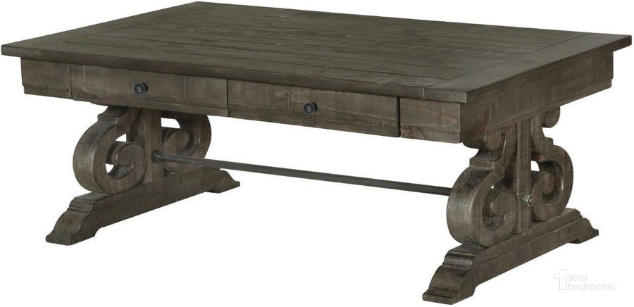The appearance of Bellamy Deep Weathered Pine Rectangular Cocktail Table designed by Magnussen in the traditional interior design. This brown piece of furniture  was selected by 1StopBedrooms from Bellamy Collection to add a touch of cosiness and style into your home. Sku: T2491-43. Product Type: Cocktail Table. Table Top Shape: Rectangular. Material: Solid Pine. Image1