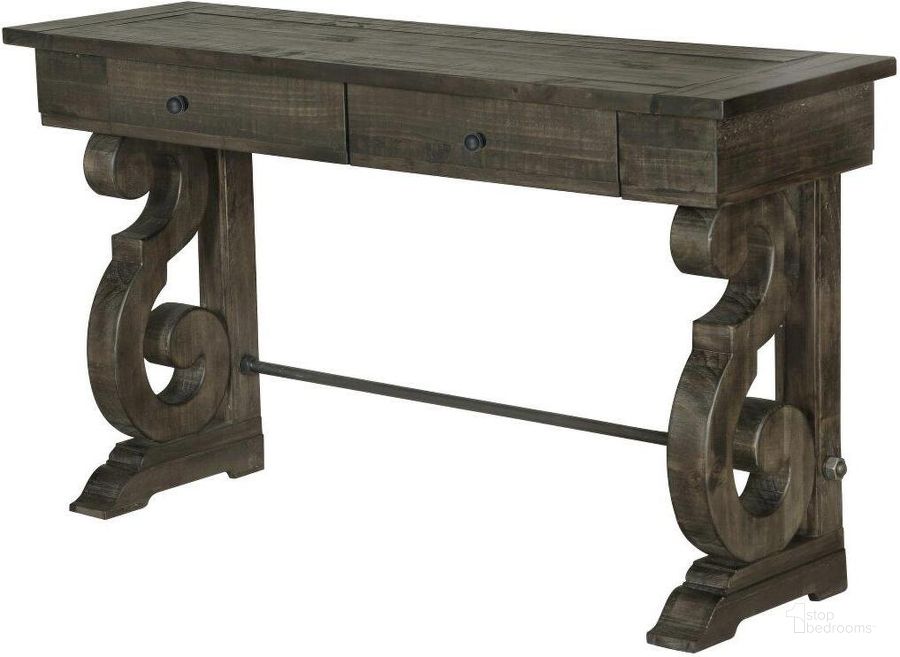 The appearance of Bellamy Deep Weathered Pine Rectangular Sofa Table designed by Magnussen in the traditional interior design. This brown piece of furniture  was selected by 1StopBedrooms from Bellamy Collection to add a touch of cosiness and style into your home. Sku: T2491-73. Product Type: Sofa Table. Table Top Shape: Rectangular. Material: Solid Pine. Image1
