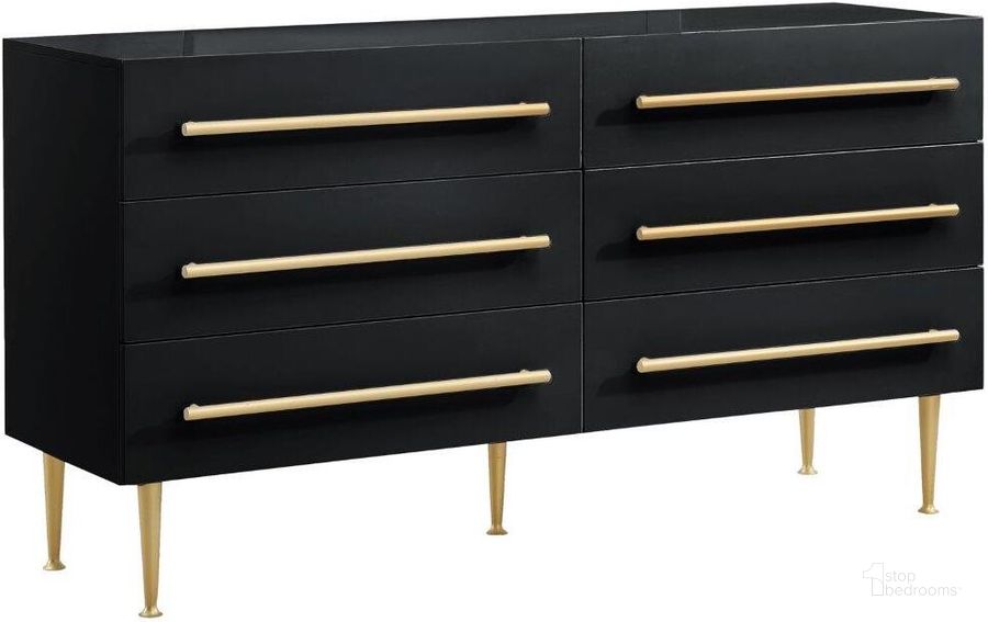 The appearance of Bellanova Black Dresser With Gold Accents designed by Best Master Furniture in the modern / contemporary interior design. This black piece of furniture  was selected by 1StopBedrooms from Bellanova Collection to add a touch of cosiness and style into your home. Sku: B1930GD. Material: Wood. Product Type: Dresser. Image1