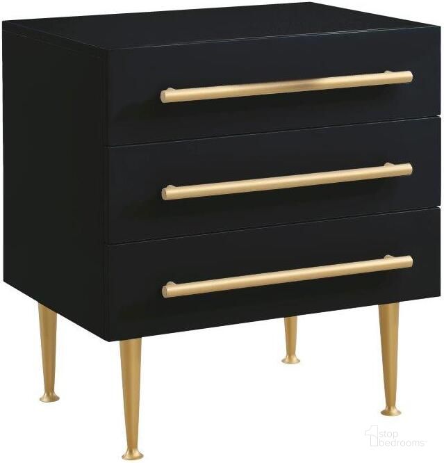 The appearance of Bellanova Black Nightstand With Gold Accents designed by Best Master Furniture in the modern / contemporary interior design. This black piece of furniture  was selected by 1StopBedrooms from Bellanova Collection to add a touch of cosiness and style into your home. Sku: B1930GN. Material: Wood. Product Type: Nightstand. Image1