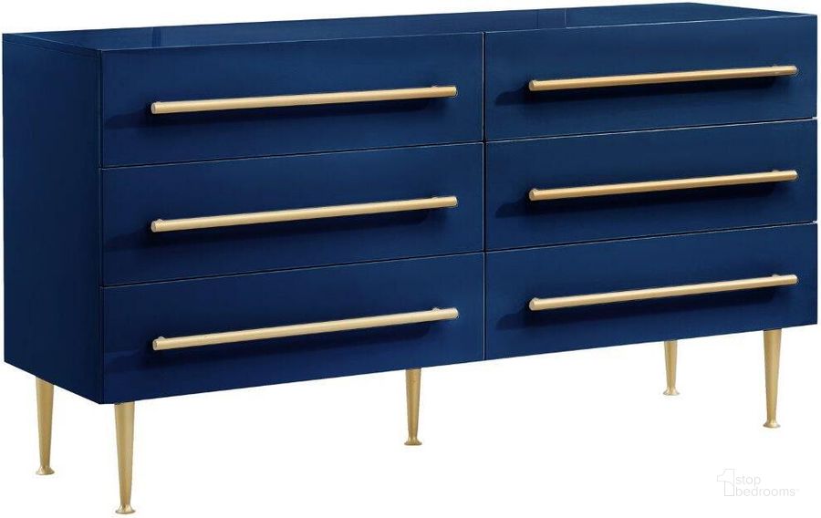 The appearance of Bellanova Navy Dresser With Gold Accents designed by Best Master Furniture in the modern / contemporary interior design. This navy/gold piece of furniture  was selected by 1StopBedrooms from Bellanova Collection to add a touch of cosiness and style into your home. Sku: B1930BD. Material: Wood. Product Type: Dresser. Image1