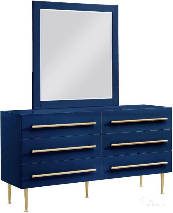 The appearance of Bellanova Navy Dresser With Mirror With Gold Accents designed by Best Master Furniture in the modern / contemporary interior design. This navy/gold piece of furniture  was selected by 1StopBedrooms from Bellanova Collection to add a touch of cosiness and style into your home. Sku: B1930BDM. Material: Wood. Product Type: Dresser and Mirror. Image1