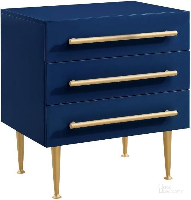 The appearance of Bellanova Navy Nightstand With Gold Accents designed by Best Master Furniture in the modern / contemporary interior design. This navy/gold piece of furniture  was selected by 1StopBedrooms from Bellanova Collection to add a touch of cosiness and style into your home. Sku: B1930BN. Material: Wood. Product Type: Nightstand. Image1