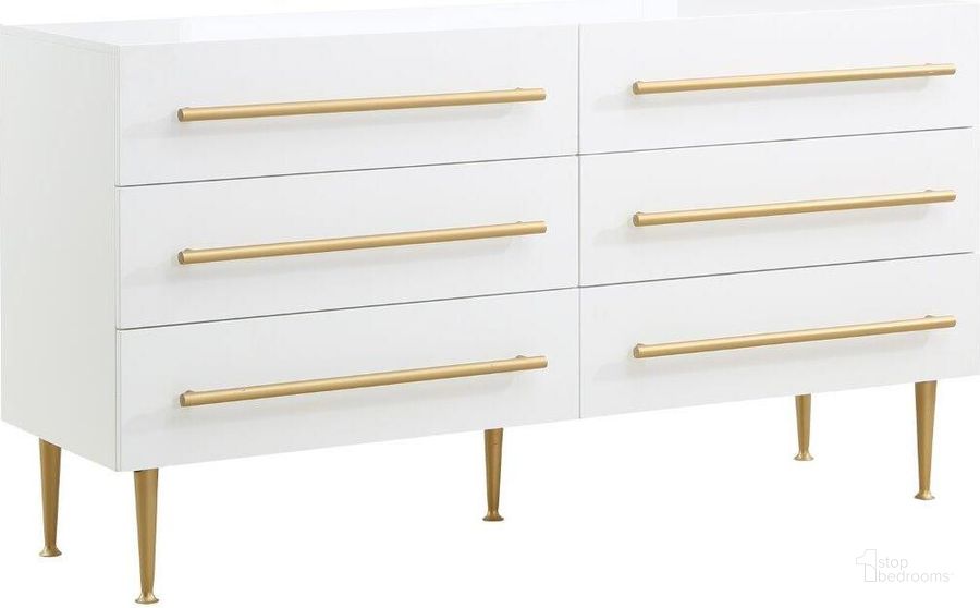 The appearance of Bellanova White Dresser With Gold Accents designed by Best Master Furniture in the modern / contemporary interior design. This white/gold piece of furniture  was selected by 1StopBedrooms from Bellanova Collection to add a touch of cosiness and style into your home. Sku: B1930CRD. Material: Wood. Product Type: Dresser. Image1