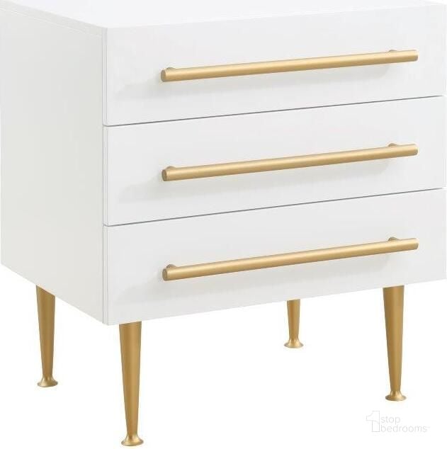 The appearance of Bellanova White Nightstand With Gold Accents designed by Best Master Furniture in the modern / contemporary interior design. This white/gold piece of furniture  was selected by 1StopBedrooms from Bellanova Collection to add a touch of cosiness and style into your home. Sku: B1930CRN. Material: Wood. Product Type: Nightstand. Image1