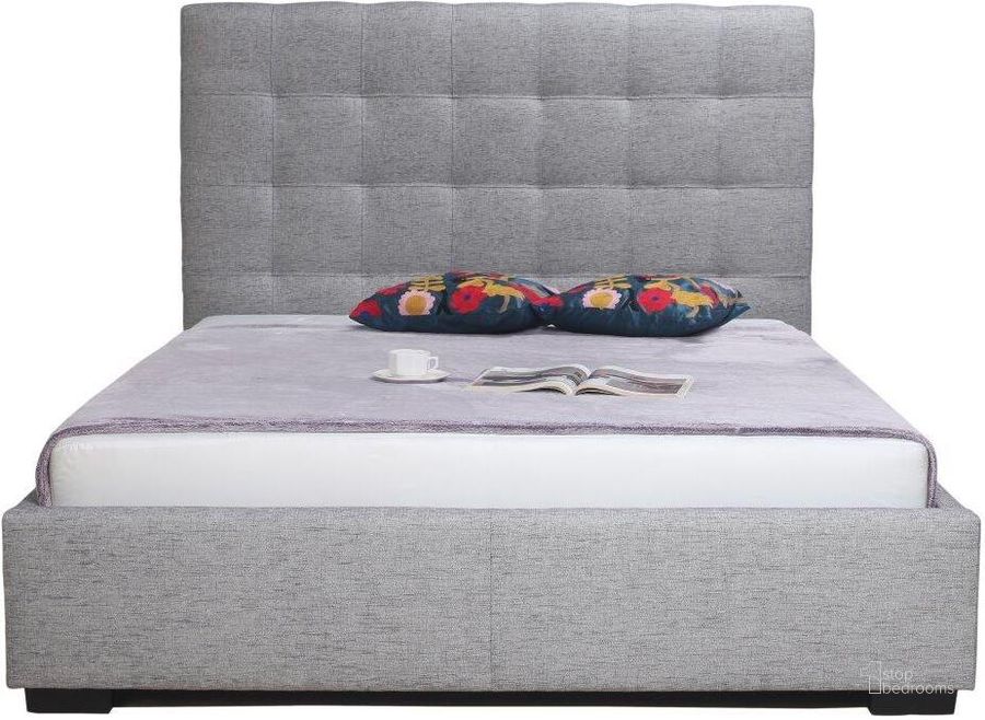 The appearance of Belle Grey Queen Upholstered Platform Bed designed by Moes Home in the modern / contemporary interior design. This gray piece of furniture  was selected by 1StopBedrooms from Belle Collection to add a touch of cosiness and style into your home. Sku: RN-1000-29-0. Bed Type: Platform Bed. Material: Fabric. Product Type: Platform Bed. Bed Size: Queen. Image1