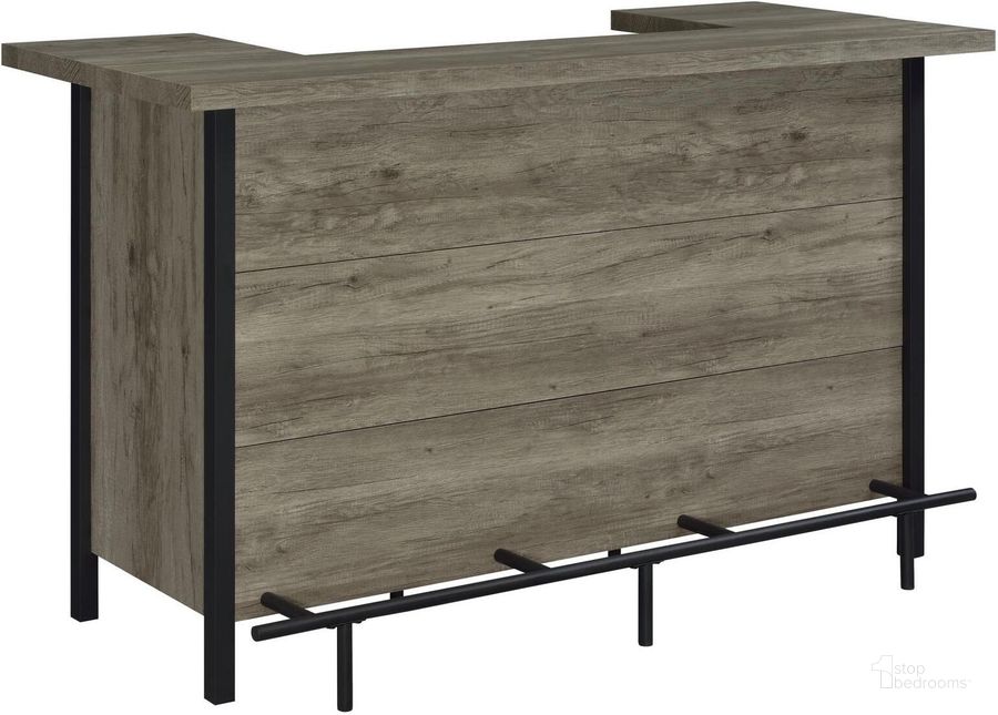 The appearance of Bellemore Bar Unit with Footrest In Grey Driftwood and Black designed by Coaster in the rustic / southwestern interior design. This grey driftwood/black piece of furniture  was selected by 1StopBedrooms from Bellemore Collection to add a touch of cosiness and style into your home. Sku: 182105. Material: Wood. Product Type: Home Bar. Image1